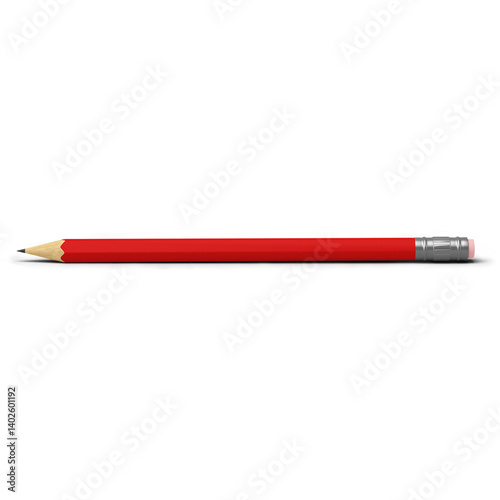 A red pencil with a sharpened tip and an eraser, commonly used for writing, drawing, and sketching.