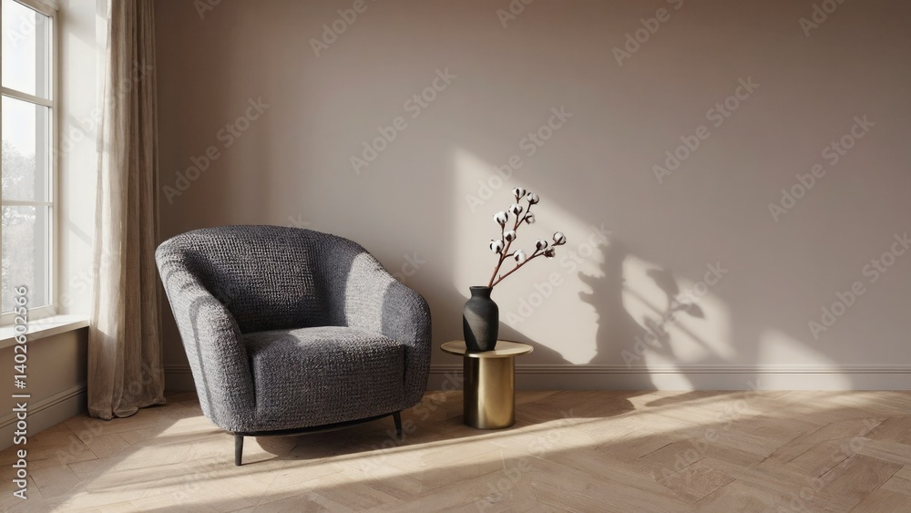 A bright and airy living room with a comfortable couch and chair, modern decor, and stylish wooden flooring.
