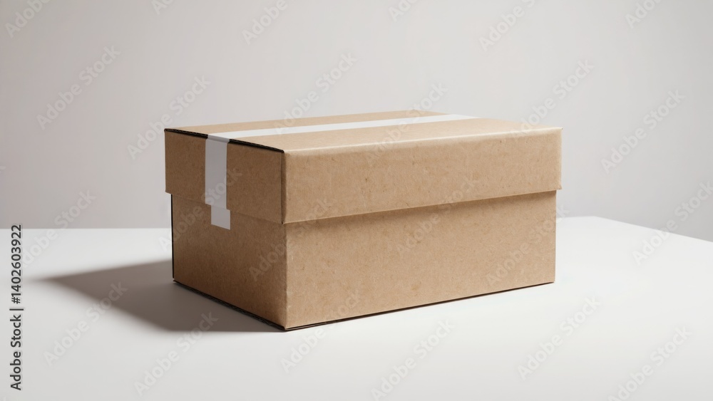 Shipping box with flaps closed, for e-commerce or mailing purposes.