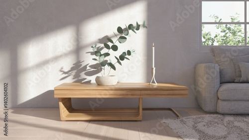 Obraz na płótnie Sunlit living room with modern furnishings and minimalist decor. w salonie