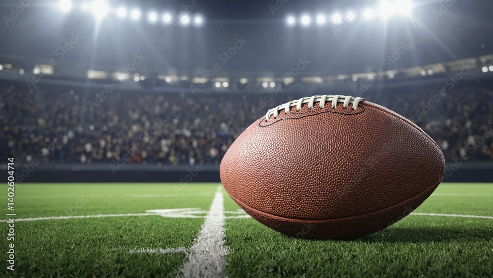 Football game, kick off with American football in stadium. Strategic play, defense strategy, physical activity and team spirit. National pastime.