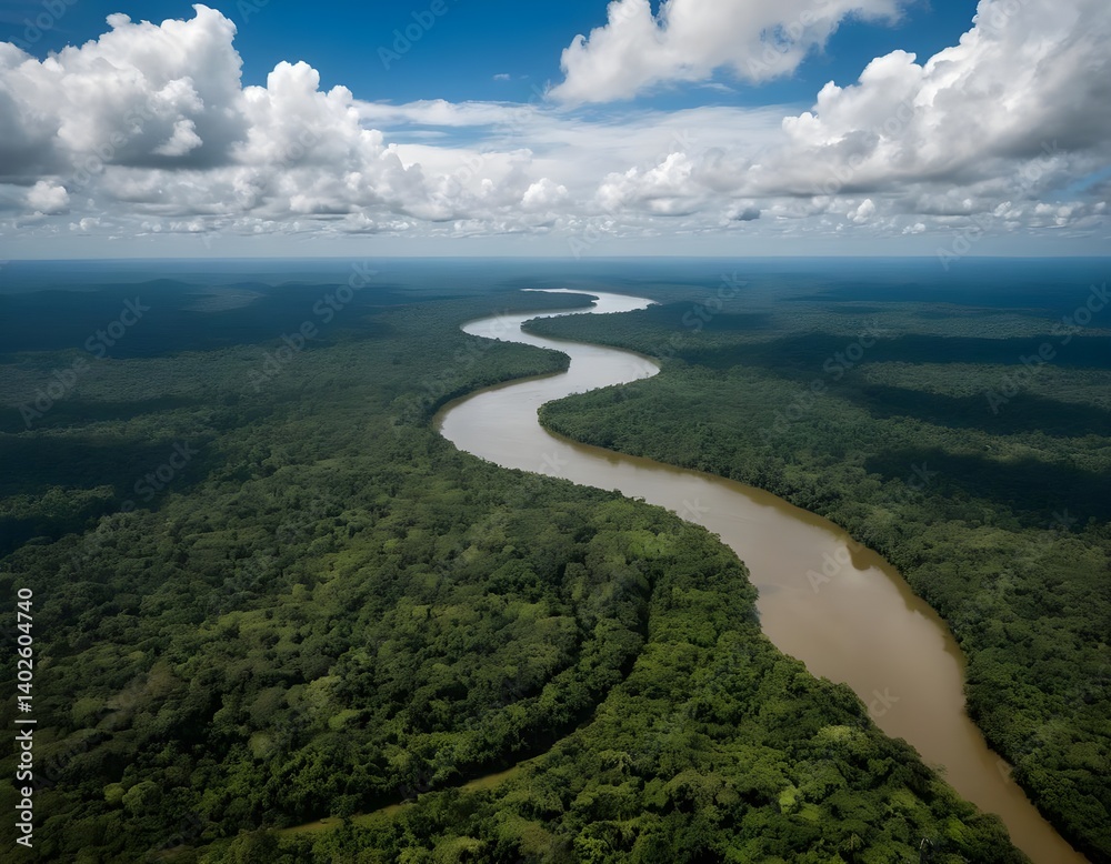 Aerial View of Amazon Rainforest River