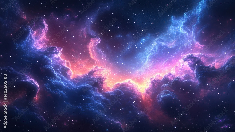 Obraz premium Cosmic Nebula in Purple and Blue Hues with Swirling Gases and Twinkling Stars