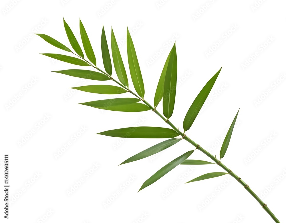 Fototapeta premium Green Bamboo Branch Isolated on White