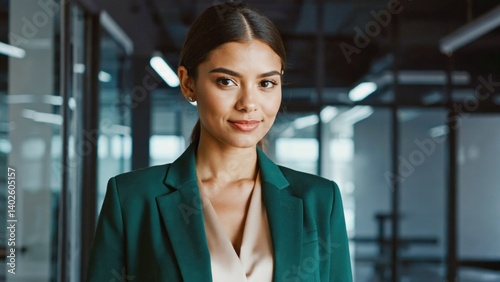 Free Download Smiling, confident businesswoman in a professional office environment. - GFXLoad