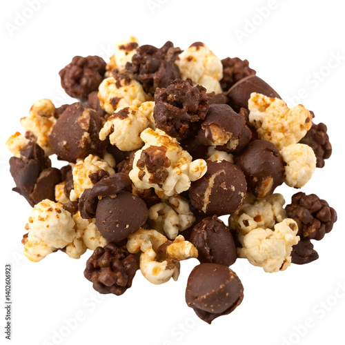 Chocolate popcorn isolated on transparent background