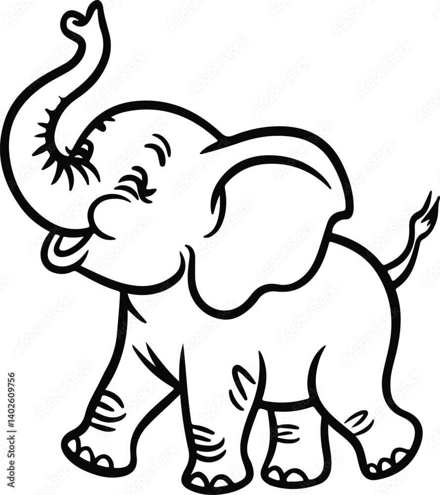 Fototapeta premium Cute Baby Elephant Line Drawing Silhouette Minimalist Elephant Silhouette Outline Vector