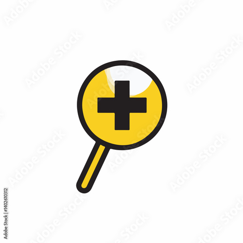 Yellow magnifying glass reveals plus symbol on white