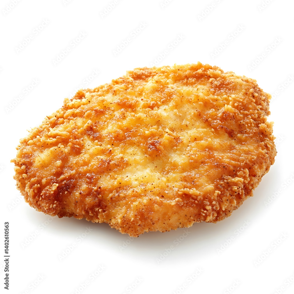 A golden crispy breaded chicken cutlet with a perfectly seasoned coating, tender meat inside, and slightly curled edges A golden crispy breaded chicken cutlet with a perfectly seasoned coating, tender meat inside, and slightly curled edges