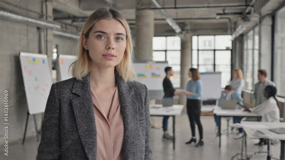 Office worker, corporate attire, modern workspace, professional look, business environment