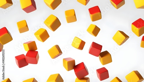 Abstract Falling Cubes - Red and Yellow