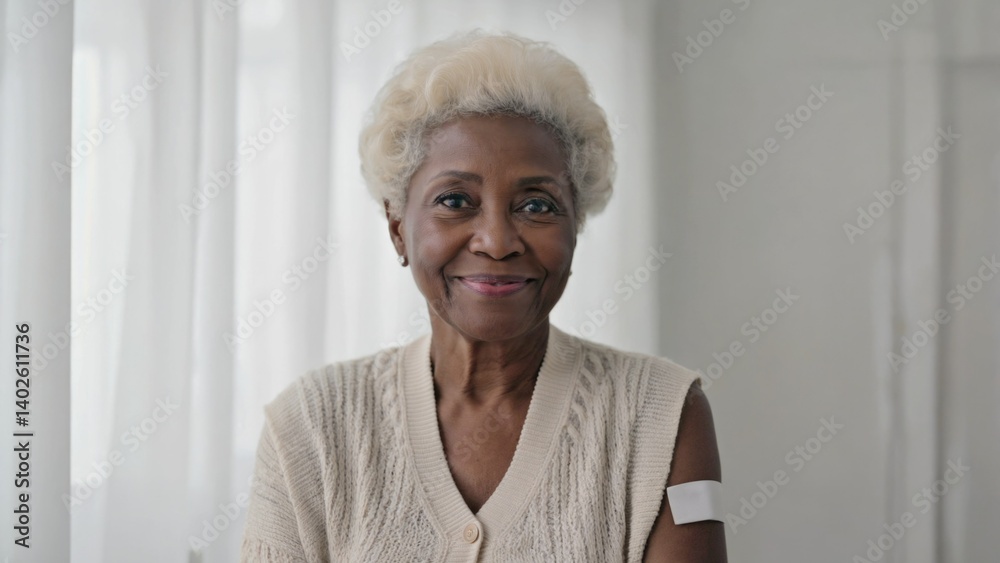 Older woman with white hair smiling gently.