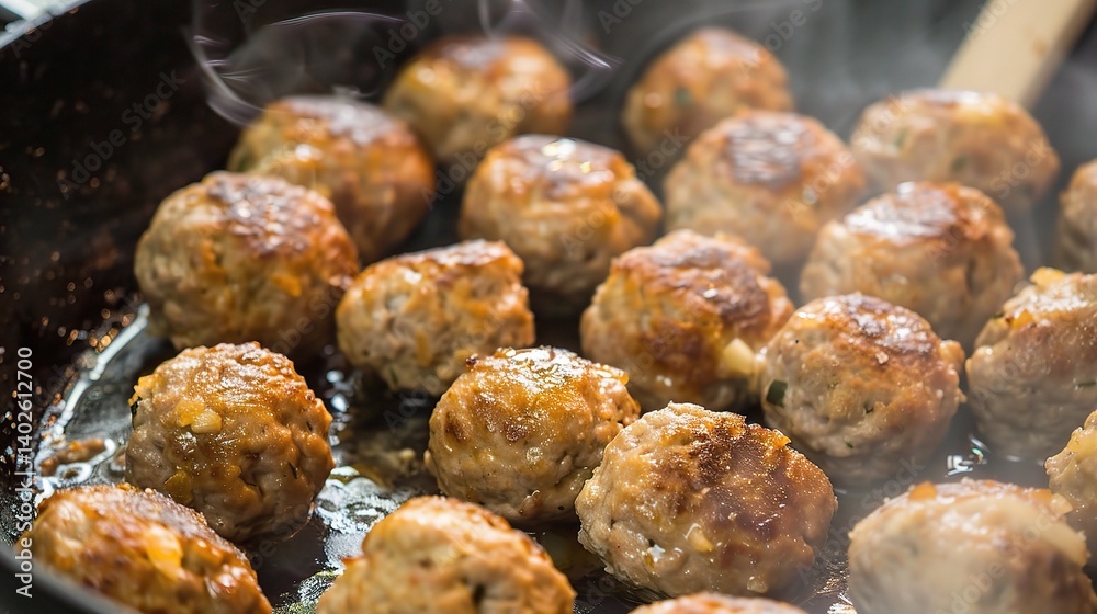 An appetizing plate of Swedish meatballs is attractively presented. The Swedish meatballs, a classic dish from Sweden, are small, round, and tender An appetizing plate of Swedish meatballs is attractively presented. The Swedish meatballs, a classic dish from Sweden, are small, round, and tender