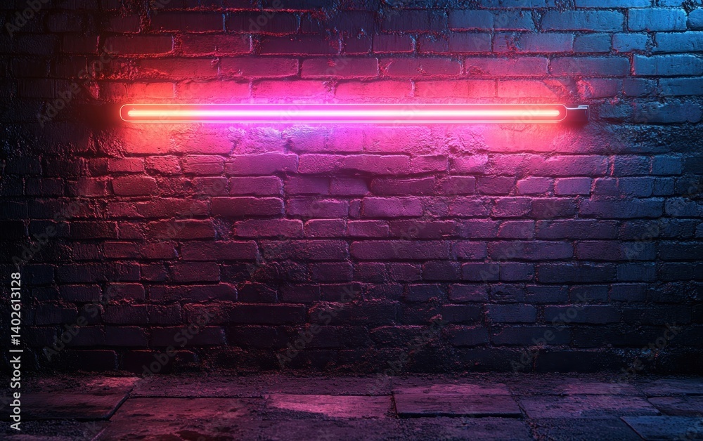 Neon Light Banner Frame on Textured Brick Wall Background in Cyberpunk Style Neon Light Banner Frame on Textured Brick Wall Background in Cyberpunk Style