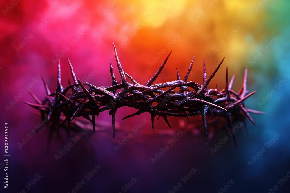 Fototapeta premium Crown of Thorns Against Rainbow Background