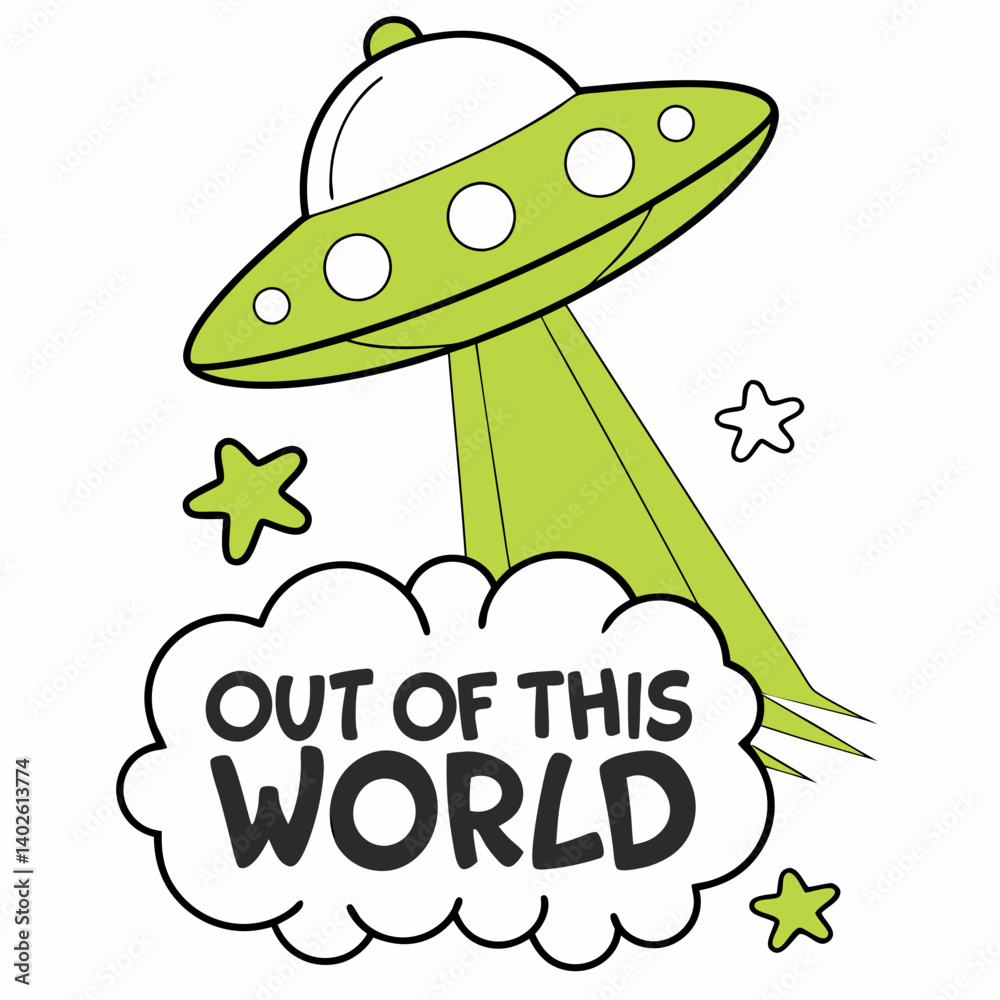 Cute Green Cartoon UFO Spaceship Vector Art Cute Green Cartoon UFO Spaceship Vector Art