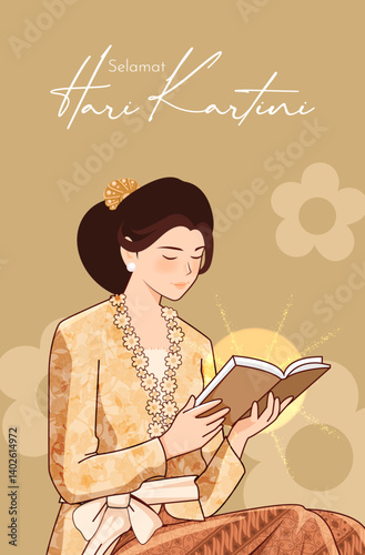 Selamat Hari Kartini Means Happy Kartini Day. Kartini is Indonesian Female Hero. Habis gelap terbitlah terang means After Darkness comes Light. Vector Illustration. photo