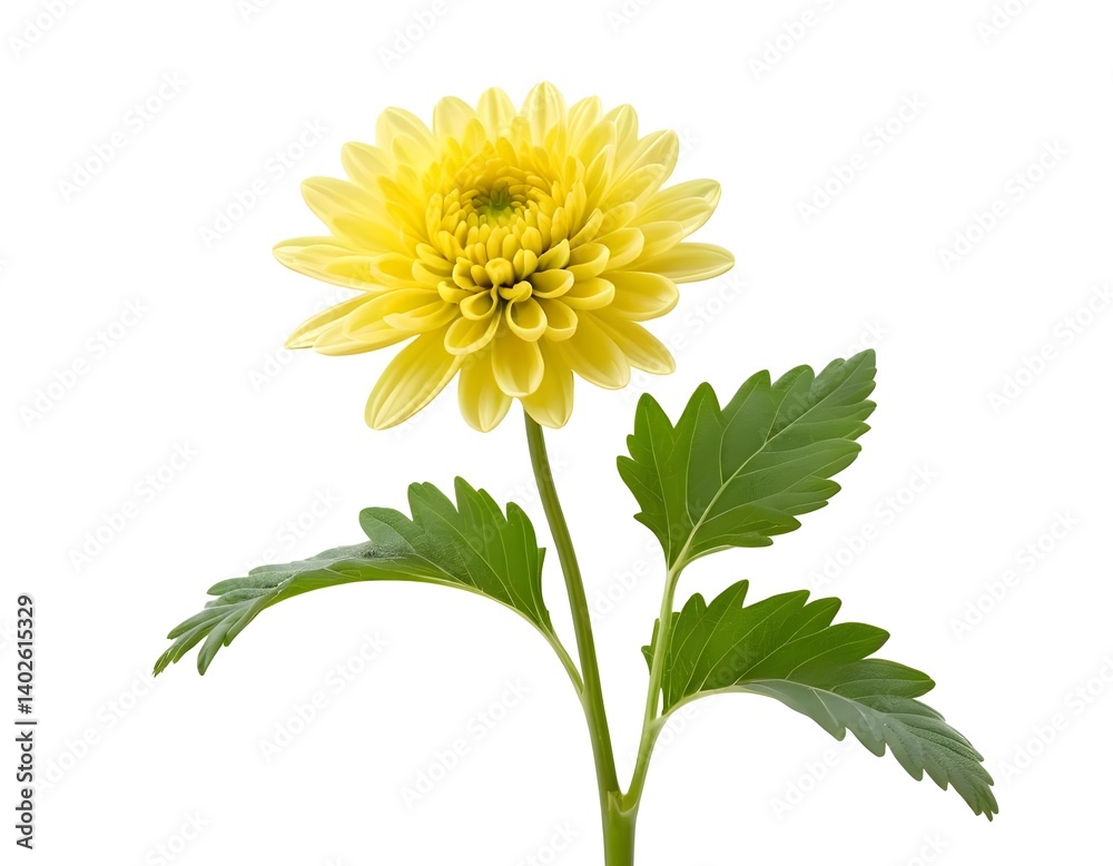Single Yellow Dahlia Flower with Leaves Single Yellow Dahlia Flower with Leaves