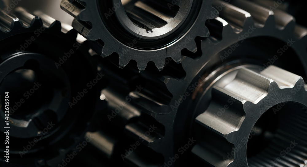 Close-up of interlocking metal gears in industrial machinery Close-up of interlocking metal gears in industrial machinery