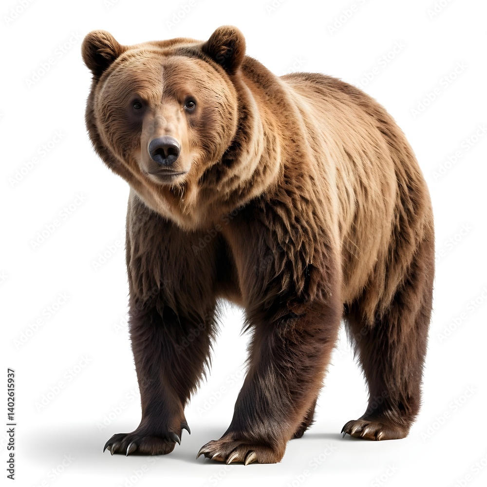 Fototapeta premium Brown Bear Standing Isolated on White Background