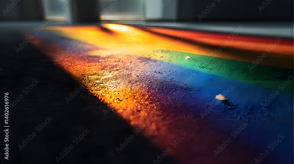 Sunlight casting a colorful rainbow reflection on a surface, symbolizing diversity, hope, and positivity. Sunlight casting a colorful rainbow reflection on a surface, symbolizing diversity, hope, and positivity.
