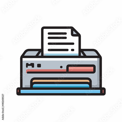 Document printer prints paper sheet in office setup closeup