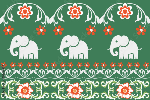 Beautiful Thailand,elephants pattern,floral,thai pattern,seamless,Traditional,ethnic,fabric pattern for textiles,rugs, wallpaper,clothing, sarong,batik,print,background,illustration,vector