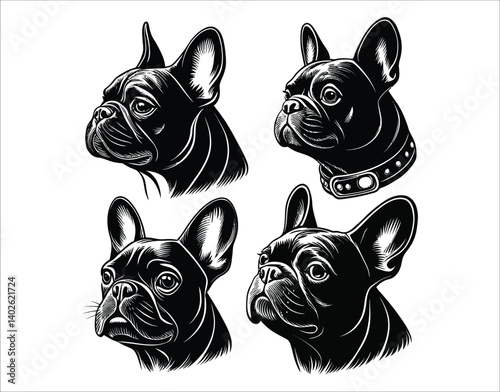 French Bulldog Head Side Profile Silhouette