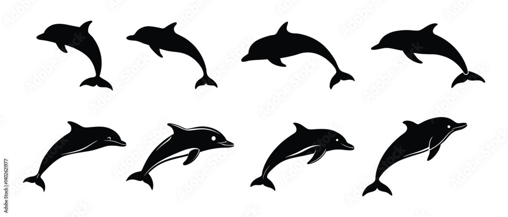 Obraz premium Dolphin silhouettes vector set.