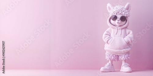 Cool Bear Wearing Sunglasses and White Hoodie on Pink Background

