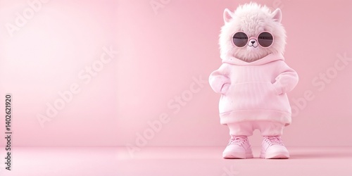 Cool Bear Wearing Sunglasses and White Hoodie on Pink Background

