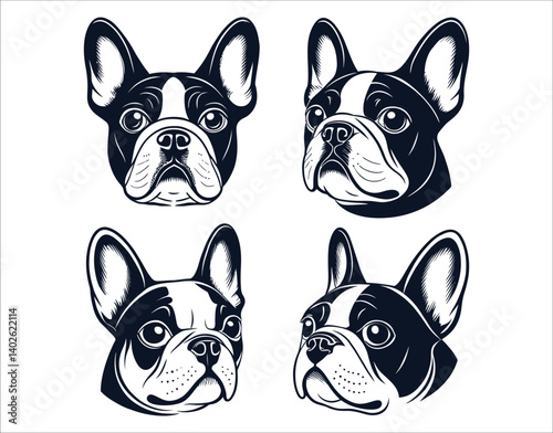 French Bulldog Head Silhouette Black and White