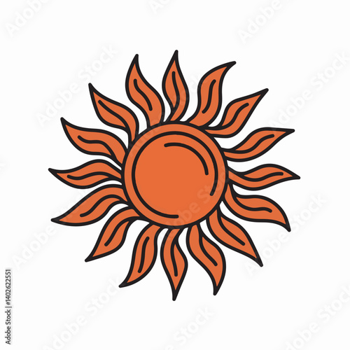 Stylized sun emits light on clean background design graphic