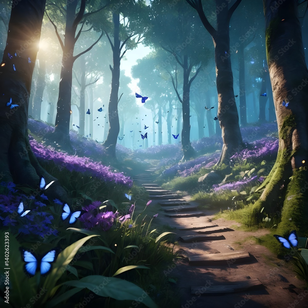 Fototapeta premium Enchanting Butterfly Forest Path