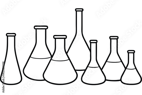 erlenmeyer flask line art black and white science equipment