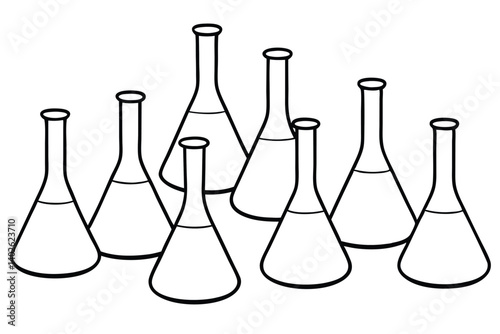 erlenmeyer flask line art detailed drawing of laboratory tool