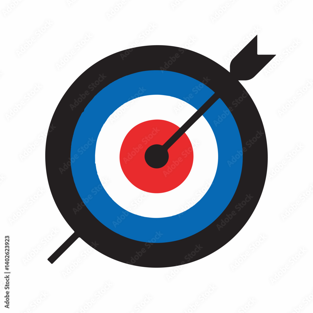Targeted arrow hits multicolor circles on a white background Targeted arrow hits multicolor circles on a white background
