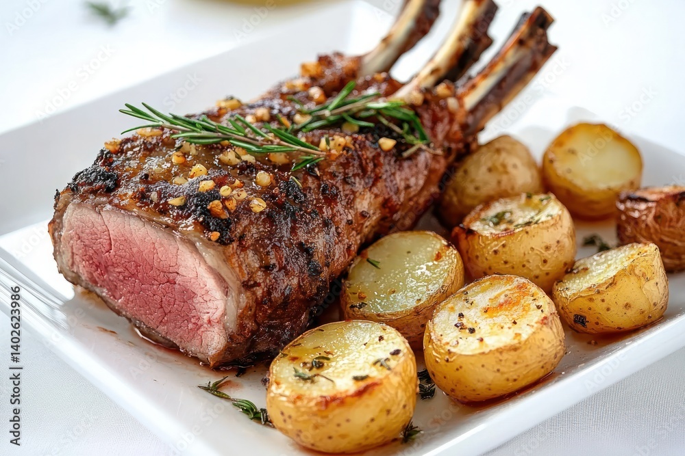 Roasted Lamb Rack with Rosemary and Garlic and Roasted Potatoes Roasted Lamb Rack with Rosemary and Garlic and Roasted Potatoes