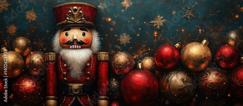 Christmas Card Set Featuring Nutcracker Soldier Elegant Greeting Collection Holiday Lettering New Year Invitation Poster
