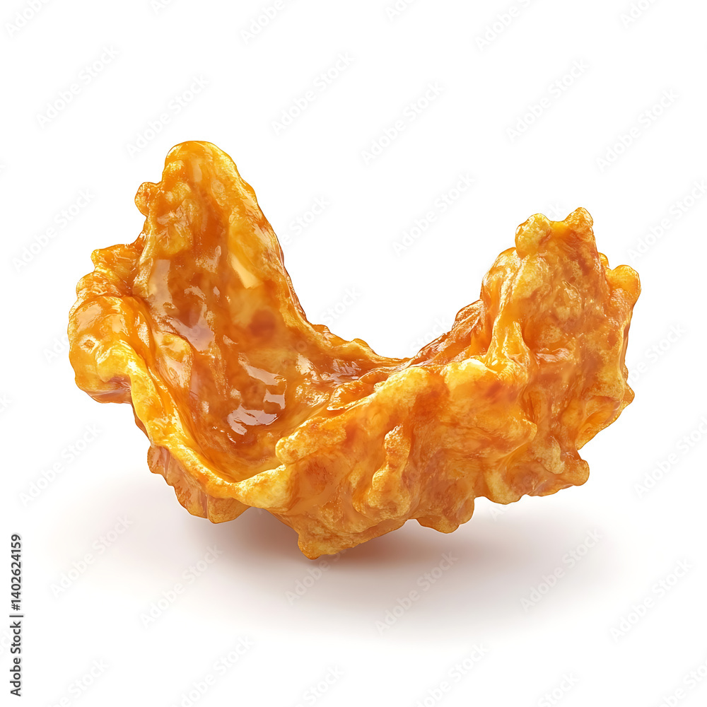 Fototapeta premium A golden crispy fried chicken wing with a crunchy batter coating, juicy meat interior, and slightly curved shape