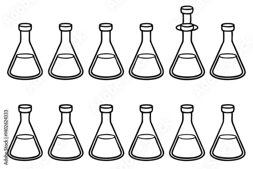 erlenmeyer flask line art laboratory glassware sketch vector image
