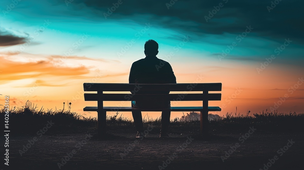 Contemplative moment silhouette of a man on a bench at sunset outdoor scene tranquil environment Contemplative moment silhouette of a man on a bench at sunset outdoor scene tranquil environment