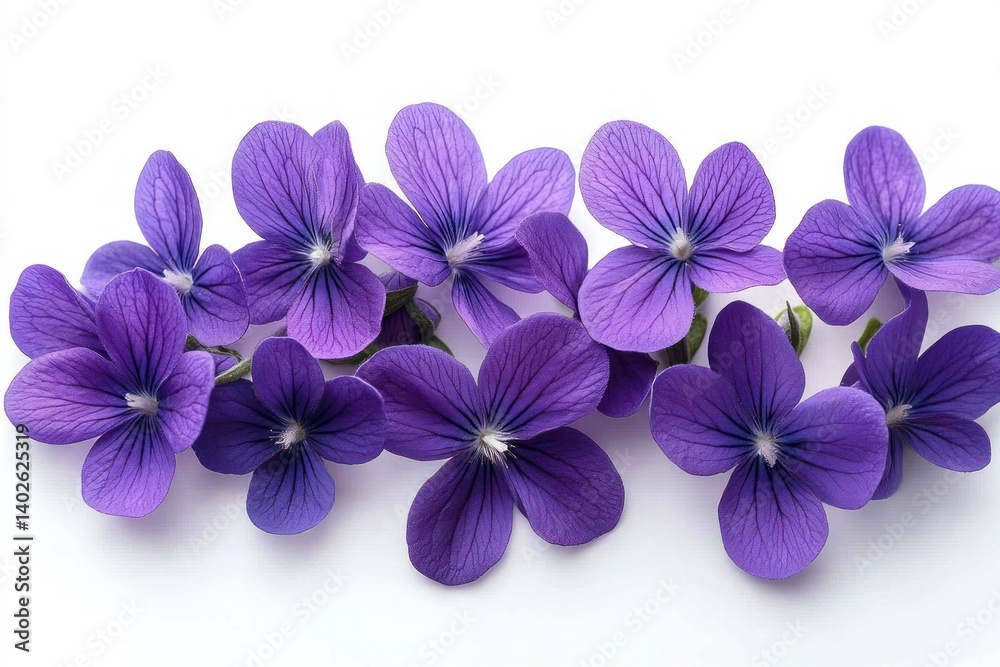 Obraz premium Violet Flowers on White Background Artistic Arrangement