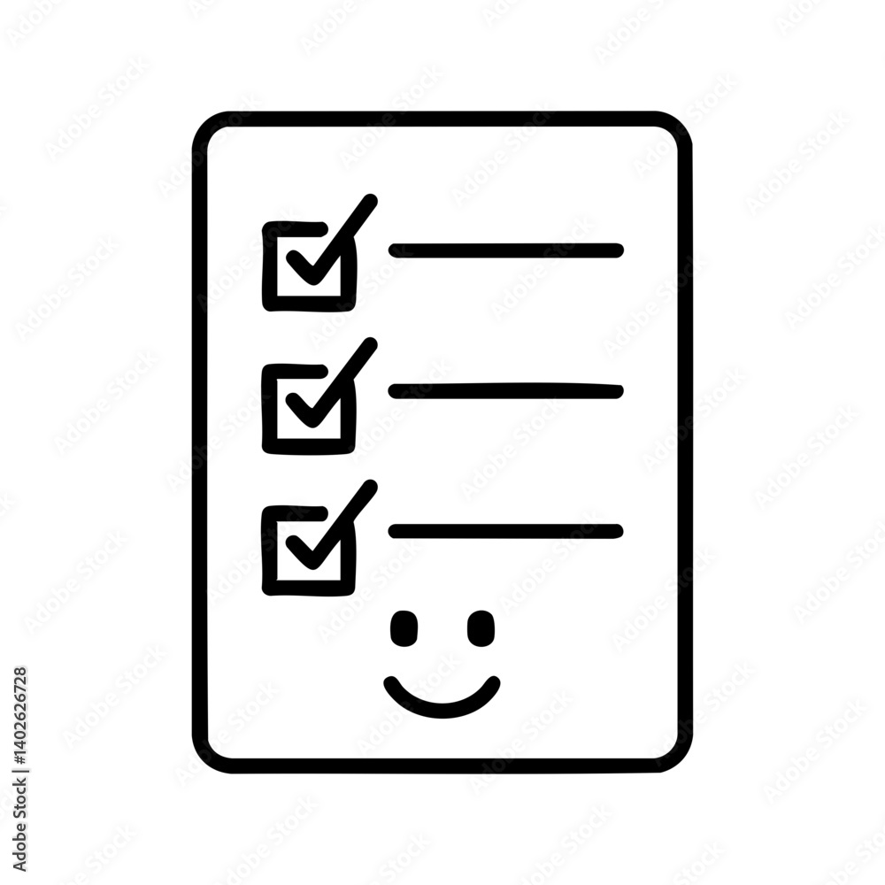 Checklist icon with smiley face for task completion Checklist icon with smiley face for task completion