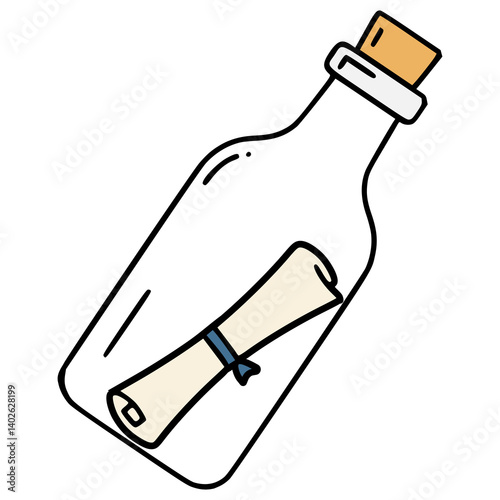 message in a bottle flat color vector illustration template design