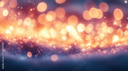 Winter Evening Background with Snow Fairy Lights and Warm Glow