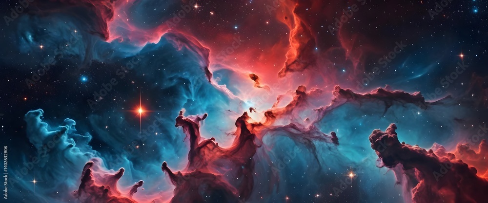 Cosmic Nebula Celestial Clouds of Red and Blue Cosmic Nebula Celestial Clouds of Red and Blue