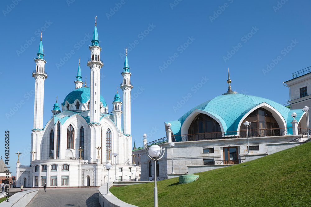 View of the Kul Sharif Mosque on a sunny September day. Kazan, Tatarstan. Russia