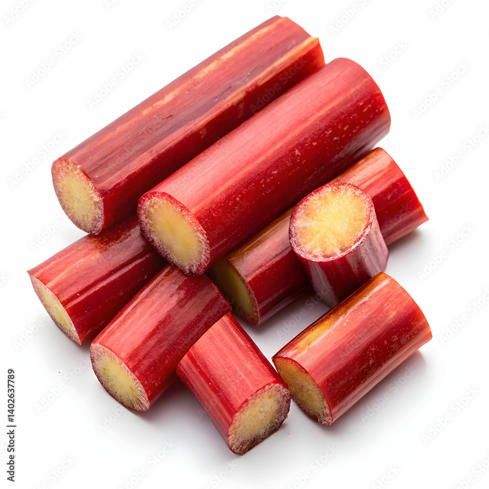 Fresh Red Sugarcane with Pieces Isolated