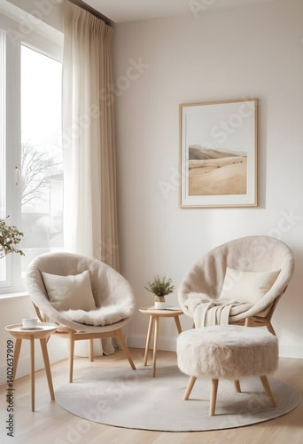 Wallpaper Mural Cozy Living Room Interior with Beige Armchairs and Round Rug Torontodigital.ca